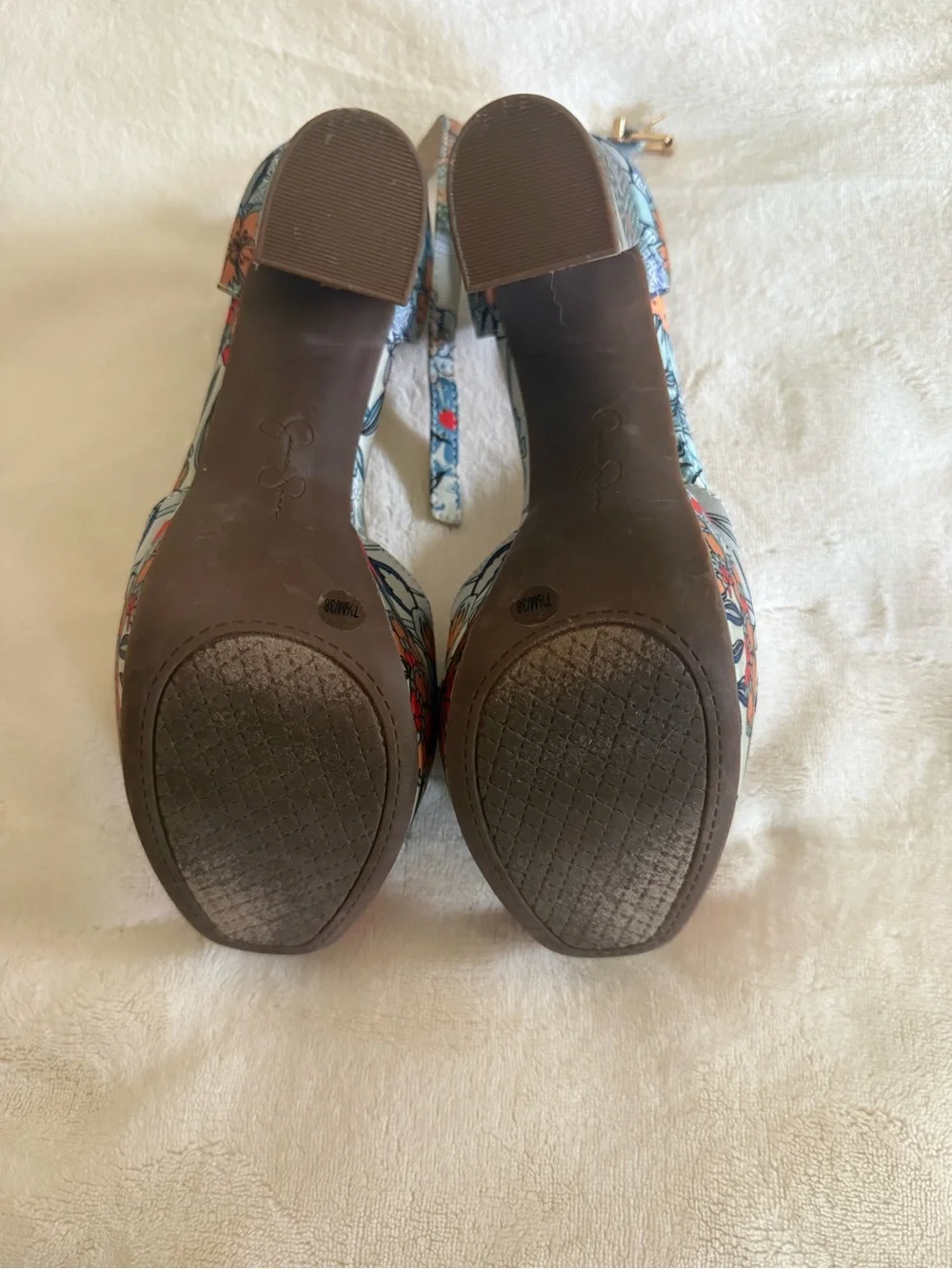 Jessica Simpson Floral Platform Sandals in Blue and Peach